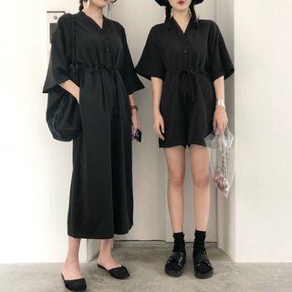 Plain Elbow Sleeve Jumpsuit / Playsuit