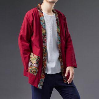 Patched Open Front Cardigan