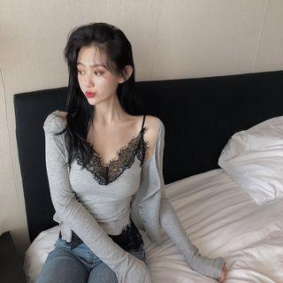 Set: Lace Trim Camisole + Light Jacket