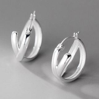 Geometric Sterling Silver Hoop Earring 1 Pair - Silver - One Size