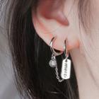 925 Sterling Silver Tag Rhinestone Chained Earring