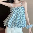 Dotted Ruffled Camisole Top Light Green - One Size