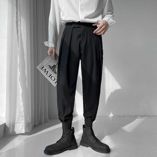 High-waist Plain Adhesive Dress Pants