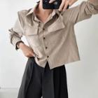 Flap-pocket Faux-suede Shirt