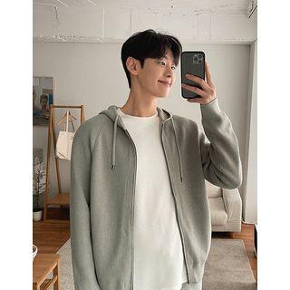 Raglan-sleeve Zip-up Knit Hoodie