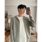 Raglan-sleeve Zip-up Knit Hoodie