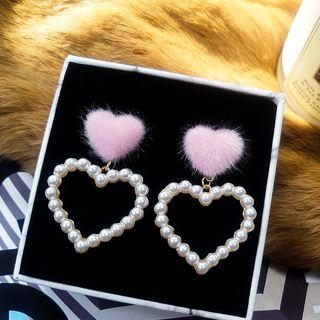 Faux Pearl Heart Pom Pom Drop Earring