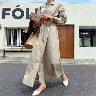 Reglan-sleeve Gathered-waist Shirtdress