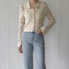 Wide-sleeve Lace Crop Blouse Cream - One Size