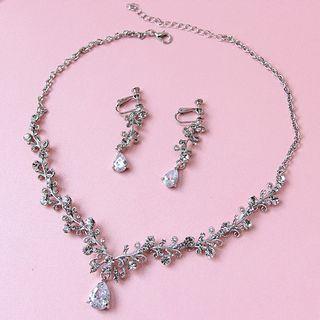 Bridal Set: Rhinestone Pendant Necklace + Drop Earring