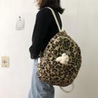 Leopard Print Faux Shearling Backpack As Shown In Figure - One Size