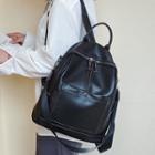 Faux Leather Stitched Plain Backpack