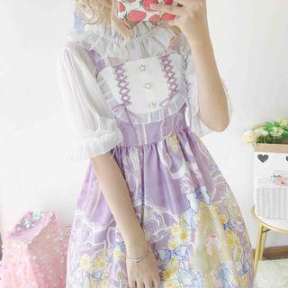 Print Midi Jumper Dress / Short-sleeve Sheer Top