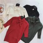 Tie-neck Elbow-sleeve Knit Top