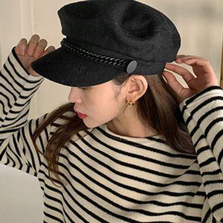 Chain-detail Woolen Newsboy Hat