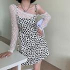 Long-sleeve Lace Top / Spaghetti Strap Heart Pattern Dress