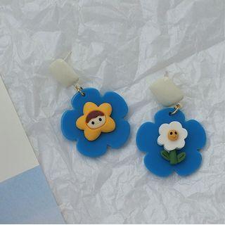 Floral Drop Earring 1 Pair - White & Yellow & Blue - One Size