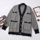 Houndstooth Loose-fit Cardigan Black - One Size