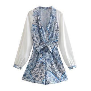 Long-sleeve Collar Floral Romper