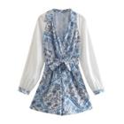 Long-sleeve Collar Floral Romper