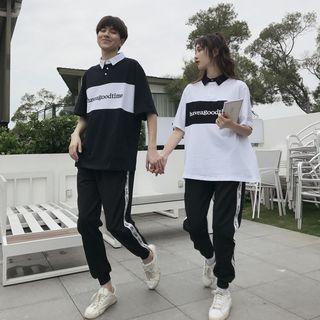 Couple Matching Short-sleeve Polo Shirt / Lettering Harem Pants