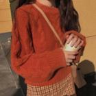 Cable-knit Sweater / Plaid Mini A-line Skirt / Set