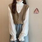 Button-up Sweater Vest / Shirred Blouse
