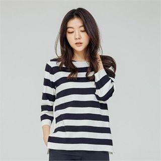 Slit-side Boxy-fit Stripe Knit Top