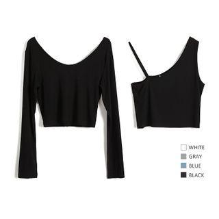 Set: Long-sleeve T-shirt + Asymmetric Cropped Tank Top
