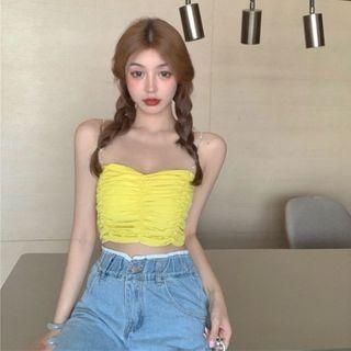 Rhinestone Strap Shirred Camisole Top