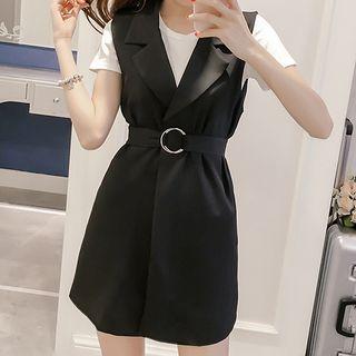 Set: Notched Lapel Long Vest + Wide Leg Shorts