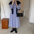 Long-sleeve Striped Midi A-line Shirtdress / Knit Shawl