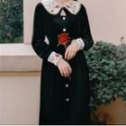 Long-sleeve Velvet Button-up Midi Dress