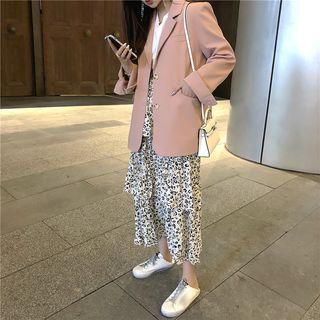 Plain Loose-fit Blazer Pink - One Size