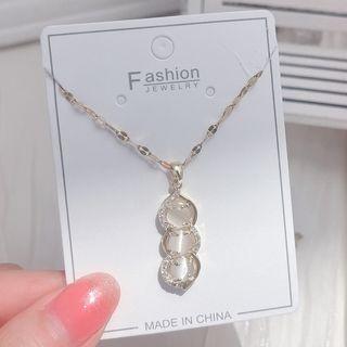 Faux Cat Eye Stone Rhinestone Pendant Stainless Steel Necklace Gold - One Size
