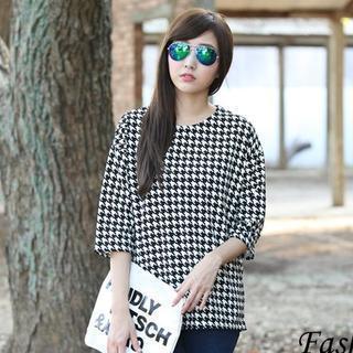3/4-sleeve Houndstooth Top