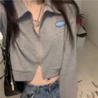 Long-sleeve Zip-up Crop Top Gray - One Size