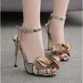 Snake Pattern Bow Accent High Heel Sandals