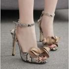 Snake Pattern Bow Accent High Heel Sandals