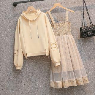 Hoodie / Plaid Overall Dress / Set