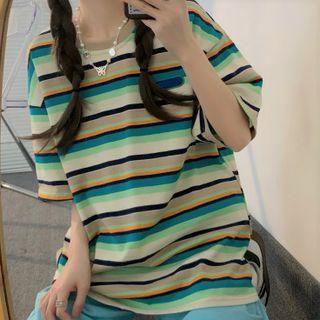 Short-sleeve Striped T-shirt Stripe - Green - One Size