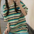 Short-sleeve Striped T-shirt Stripe - Green - One Size