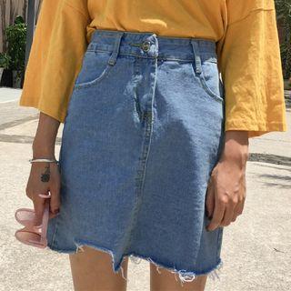 Ripped Hem Denim Skirt