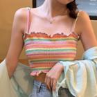 Striped Ruffled Cropped Camisole Top Multicolor - One Size