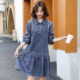 Long-sleeve Single-breasted Denim Mermaid Dress