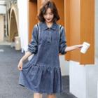 Long-sleeve Single-breasted Denim Mermaid Dress