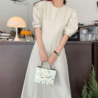 Puff-sleeve Dart-detail A-line Long Dress