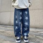 Star Print Panel Loose Fit Jeans