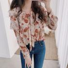 Long-sleeve Floral Chiffon Top White - One Size
