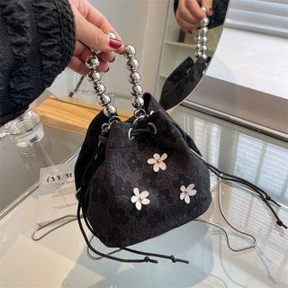 Faux Leather Flower Bucket Bag